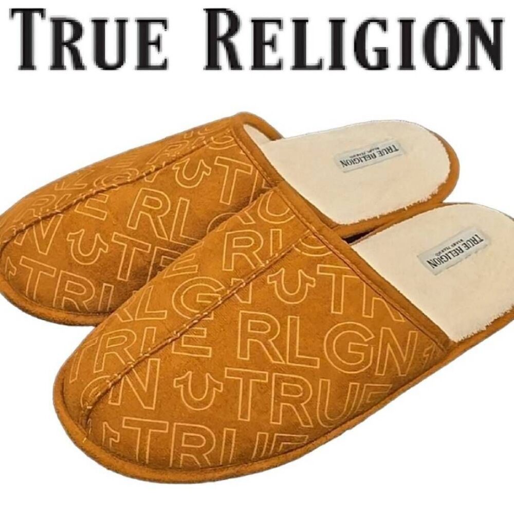 True Religion Logo Faux Fur Luned Slippers